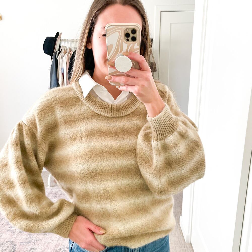 SOMETHING NAVY Neutral‎ Tan Striped Sweater - Picture 14 of 16